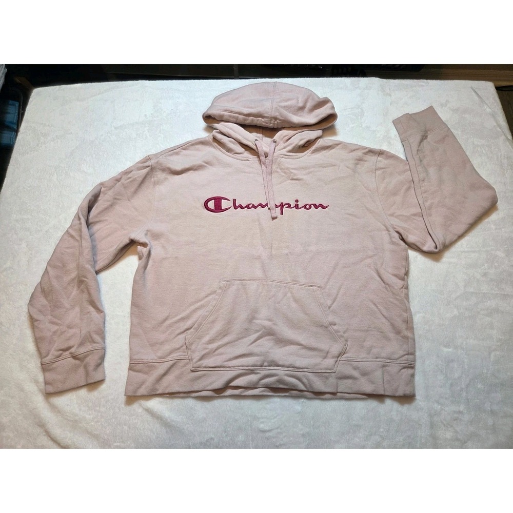 208 Champion Women's Hoodie XL Pink Embroidered Script Logo Pullover Fleece...